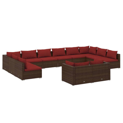 Set Divani da Giardino 12 pz con Cuscini in Polyrattan Marrone | homemem39