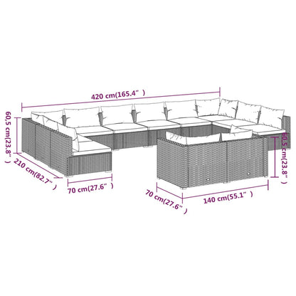 Set Divani da Giardino 12 pz con Cuscini in Polyrattan Marrone | homemem39