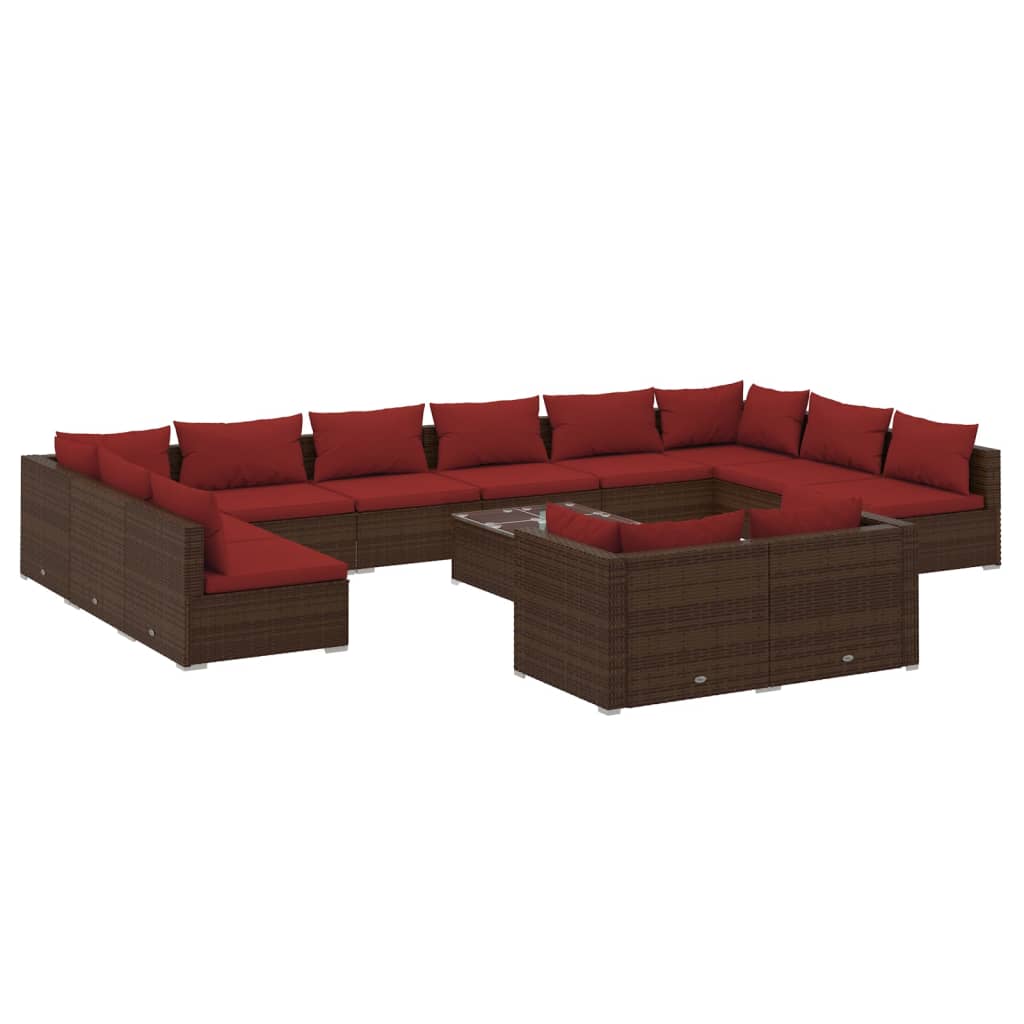 Set Divani da Giardino 13 pz con Cuscini in Polyrattan Marrone | homemem39