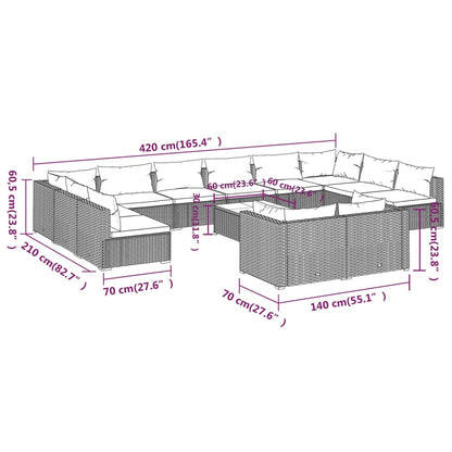 Set Divani da Giardino 13 pz con Cuscini in Polyrattan Marrone | homemem39