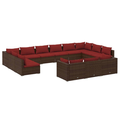 Set Divani da Giardino 13 pz con Cuscini in Polyrattan Marrone | homemem39