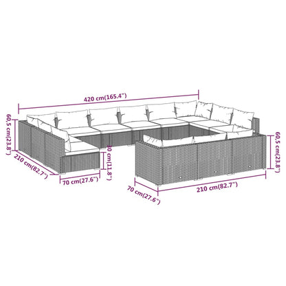 Set Divani da Giardino 13 pz con Cuscini in Polyrattan Marrone | homemem39