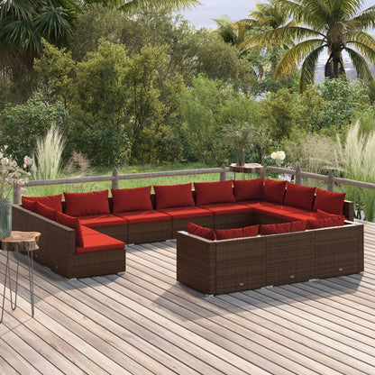 Set Divani da Giardino 13 pz con Cuscini in Polyrattan Marrone | homemem39