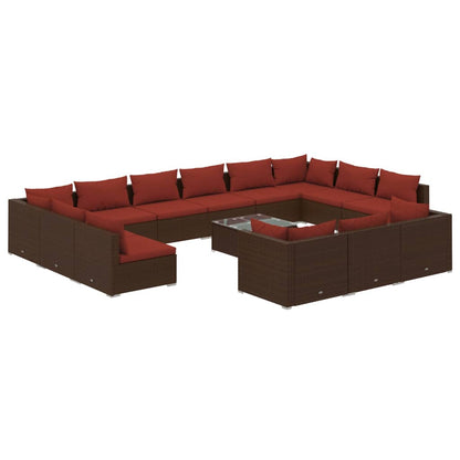 Set Divani da Giardino 14 pz con Cuscini in Polyrattan Marrone | homemem39