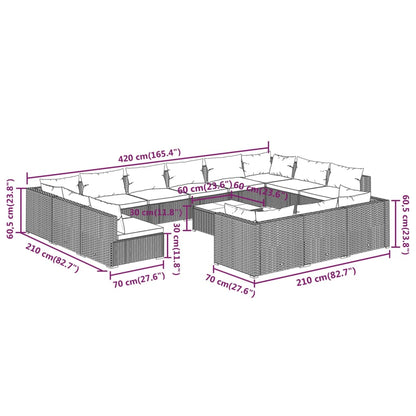 Set Divani da Giardino 14 pz con Cuscini in Polyrattan Marrone | homemem39