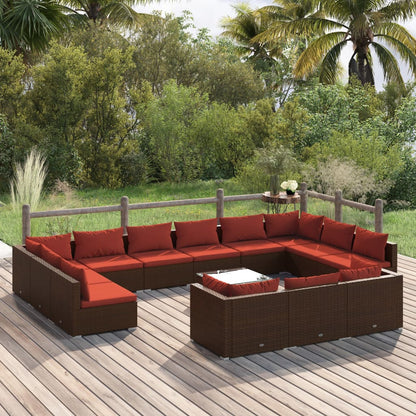 Set Divani da Giardino 14 pz con Cuscini in Polyrattan Marrone | homemem39