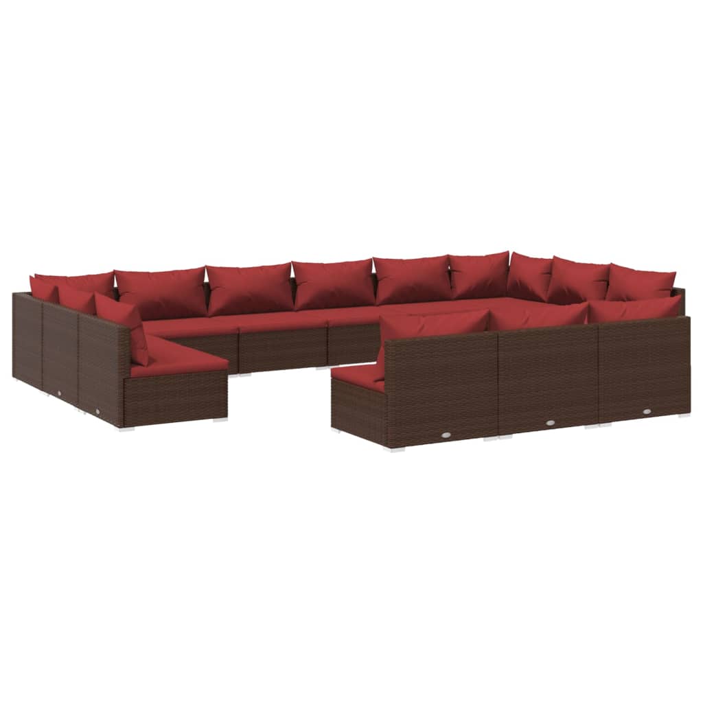 Set Divani da Giardino 13 pz con Cuscini in Polyrattan Marrone | homemem39