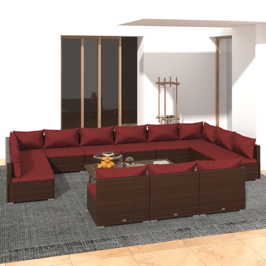 Set Divani da Giardino 13 pz con Cuscini in Polyrattan Marrone | homemem39