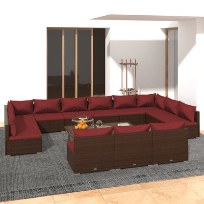 Set Divani da Giardino 13 pz con Cuscini in Polyrattan Marrone | homemem39