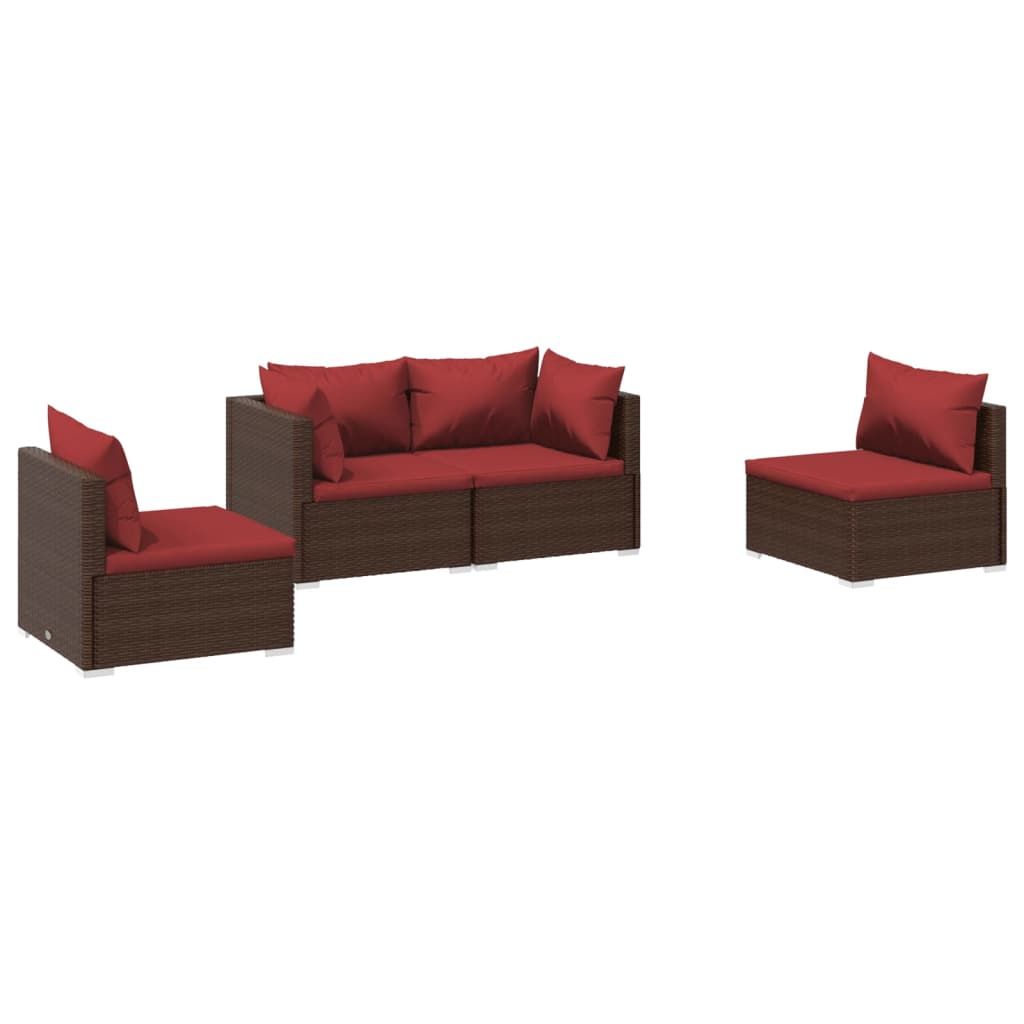 Set Divani da Giardino 4 pz con Cuscini in Polyrattan Marrone | homemem39