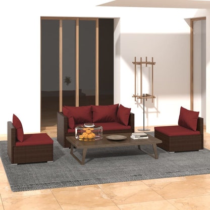 Set Divani da Giardino 4 pz con Cuscini in Polyrattan Marrone | homemem39