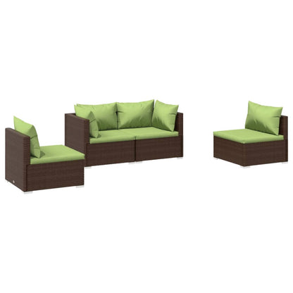 Set Divani da Giardino 4 pz con Cuscini in Polyrattan Marrone | homemem39