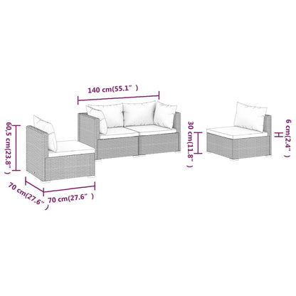 Set Divani da Giardino 4 pz con Cuscini in Polyrattan Marrone | homemem39