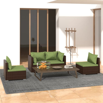 Set Divani da Giardino 4 pz con Cuscini in Polyrattan Marrone | homemem39