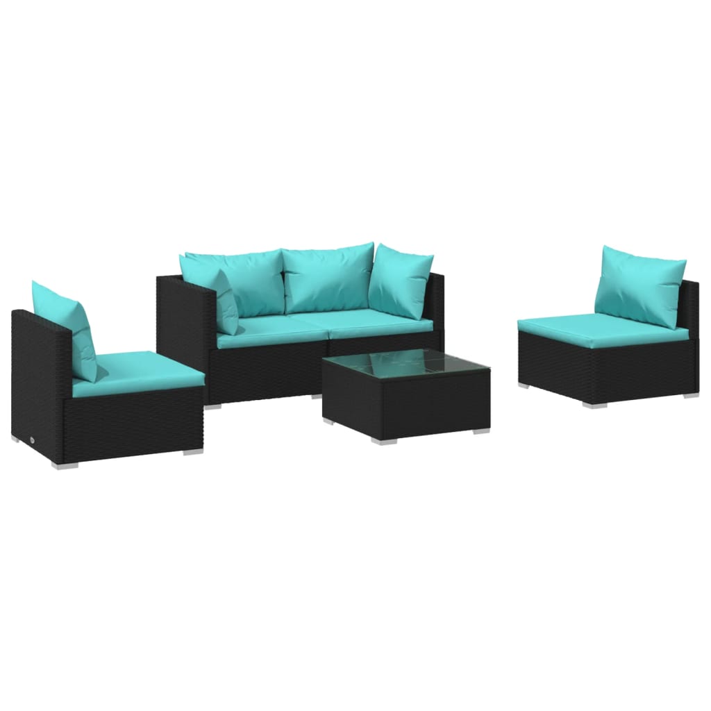 Set Divani da Giardino 5 pz con Cuscini in Polyrattan Nero | homemem39