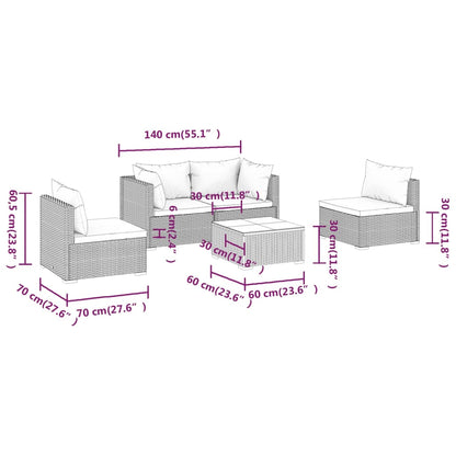 Set Divani da Giardino 5 pz con Cuscini in Polyrattan Nero | homemem39