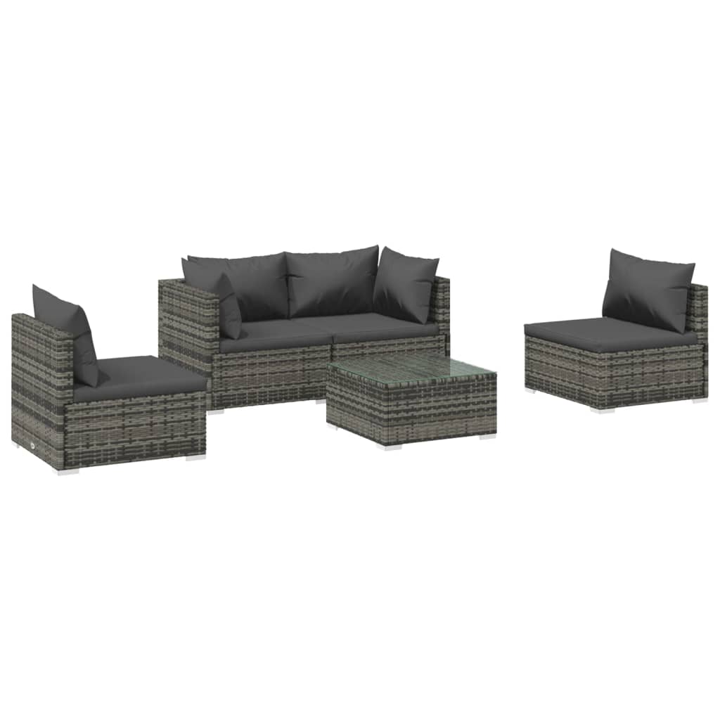 Set Divani da Giardino 5 pz con Cuscini in Polyrattan Grigio | homemem39