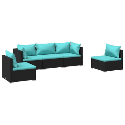 Set Divani da Giardino 5 pz con Cuscini in Polyrattan Nero | homemem39