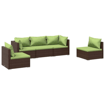 Set Divani da Giardino 5 pz con Cuscini in Polyrattan Marrone | homemem39