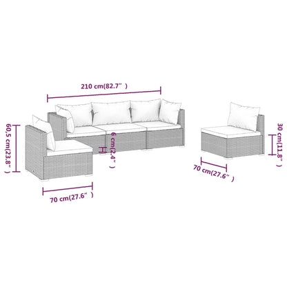 Set Divani da Giardino 5 pz con Cuscini in Polyrattan Marrone | homemem39
