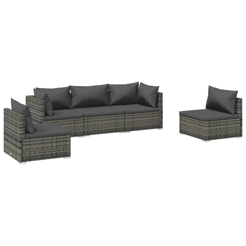 Set Divani da Giardino 5 pz con Cuscini in Polyrattan Grigio | homemem39