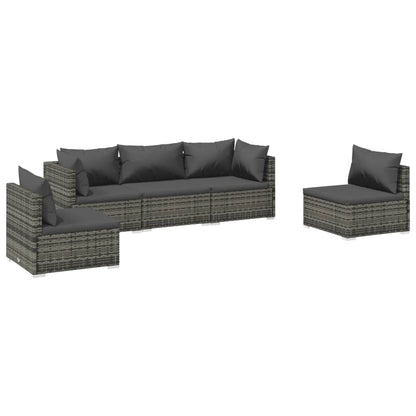 Set Divani da Giardino 5 pz con Cuscini in Polyrattan Grigio | homemem39