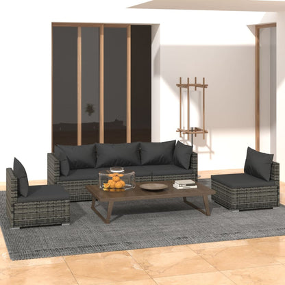 Set Divani da Giardino 5 pz con Cuscini in Polyrattan Grigio | homemem39