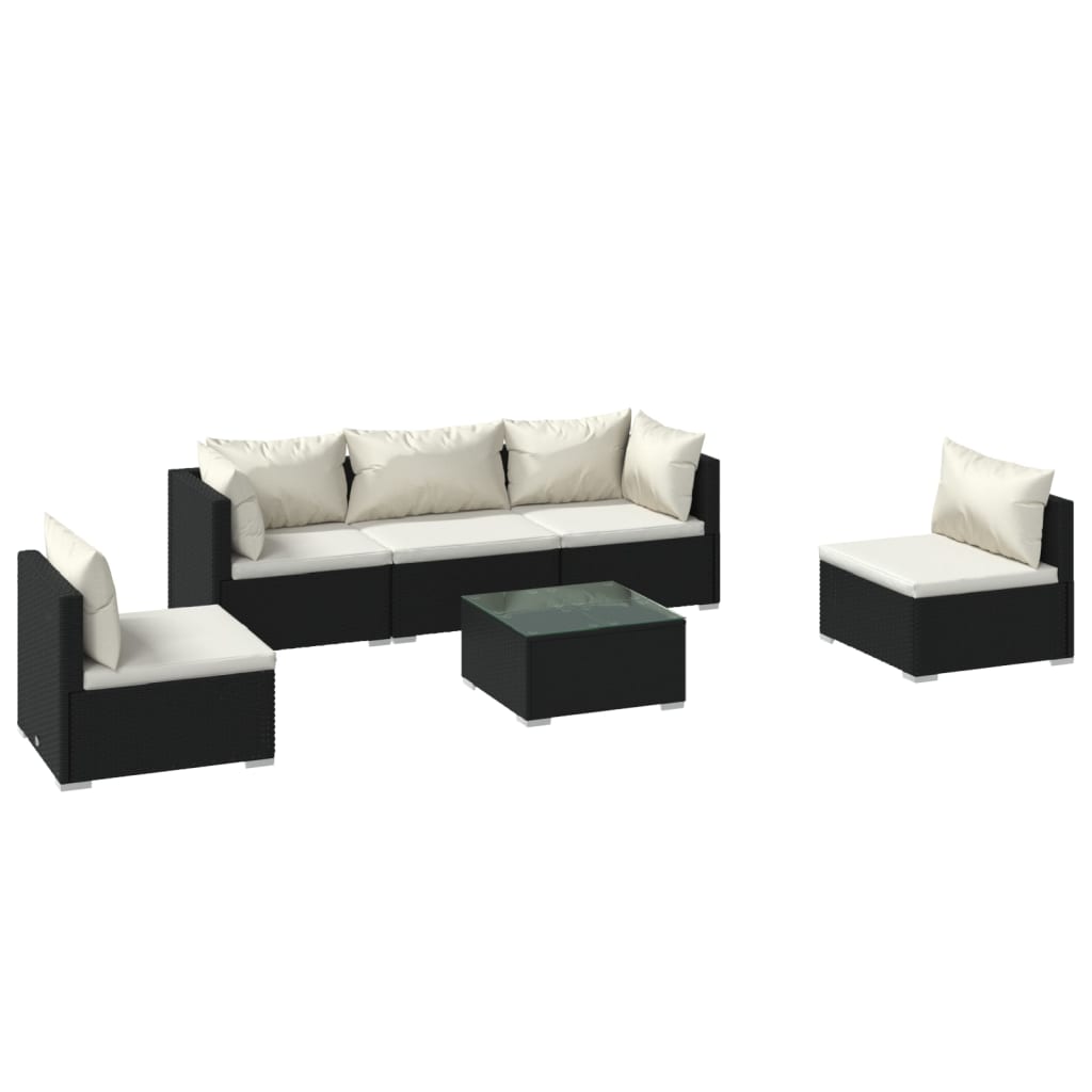 Set Divani da Giardino 6 pz con Cuscini in Polyrattan Nero | homemem39