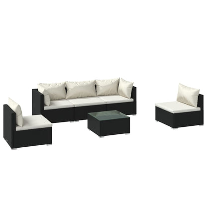 Set Divani da Giardino 6 pz con Cuscini in Polyrattan Nero | homemem39