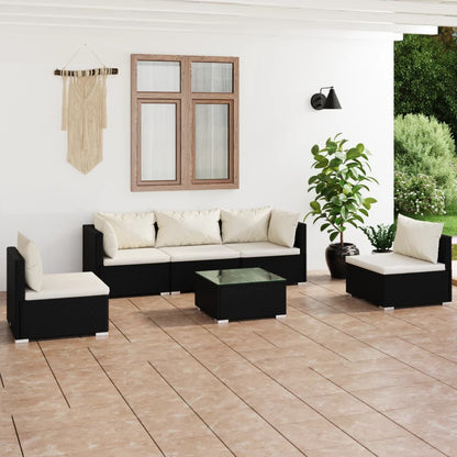 Set Divani da Giardino 6 pz con Cuscini in Polyrattan Nero | homemem39