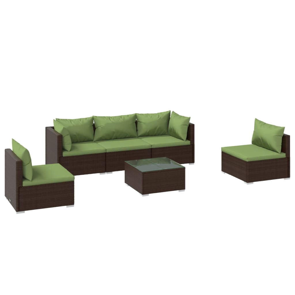 Set Divani da Giardino 6 pz con Cuscini in Polyrattan Marrone | homemem39