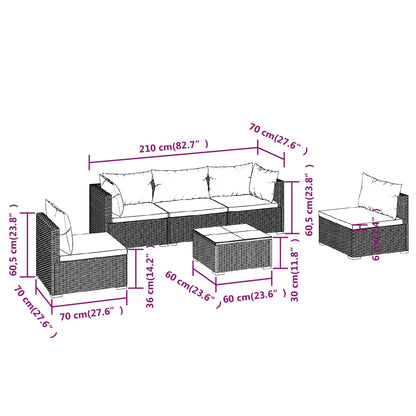 Set Divani da Giardino 6 pz con Cuscini in Polyrattan Marrone | homemem39