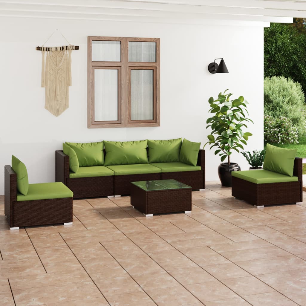 Set Divani da Giardino 6 pz con Cuscini in Polyrattan Marrone | homemem39