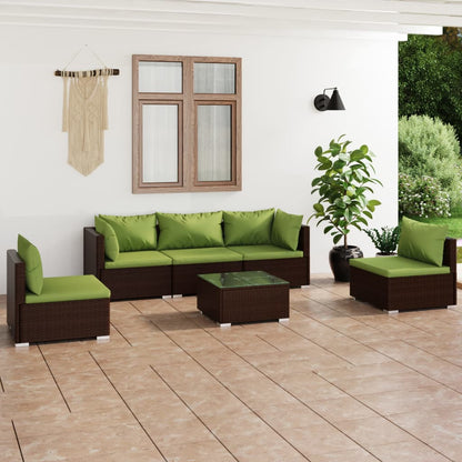 Set Divani da Giardino 6 pz con Cuscini in Polyrattan Marrone | homemem39
