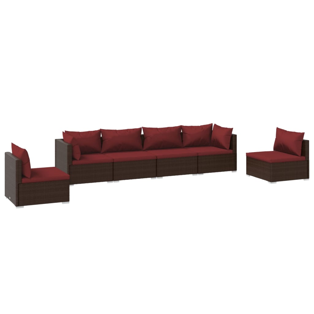 Set Divani da Giardino 6 pz con Cuscini in Polyrattan Marrone | homemem39