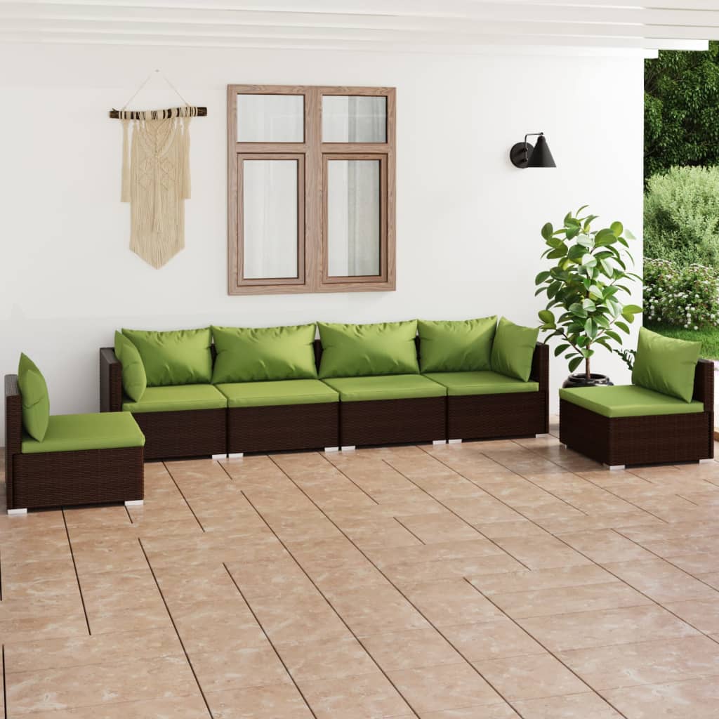 Set Divani da Giardino 6 pz con Cuscini in Polyrattan Marrone | homemem39