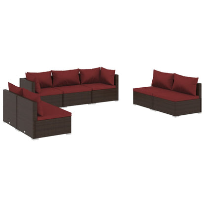 Set Divani da Giardino 7 pz con Cuscini in Polyrattan Marrone | homemem39