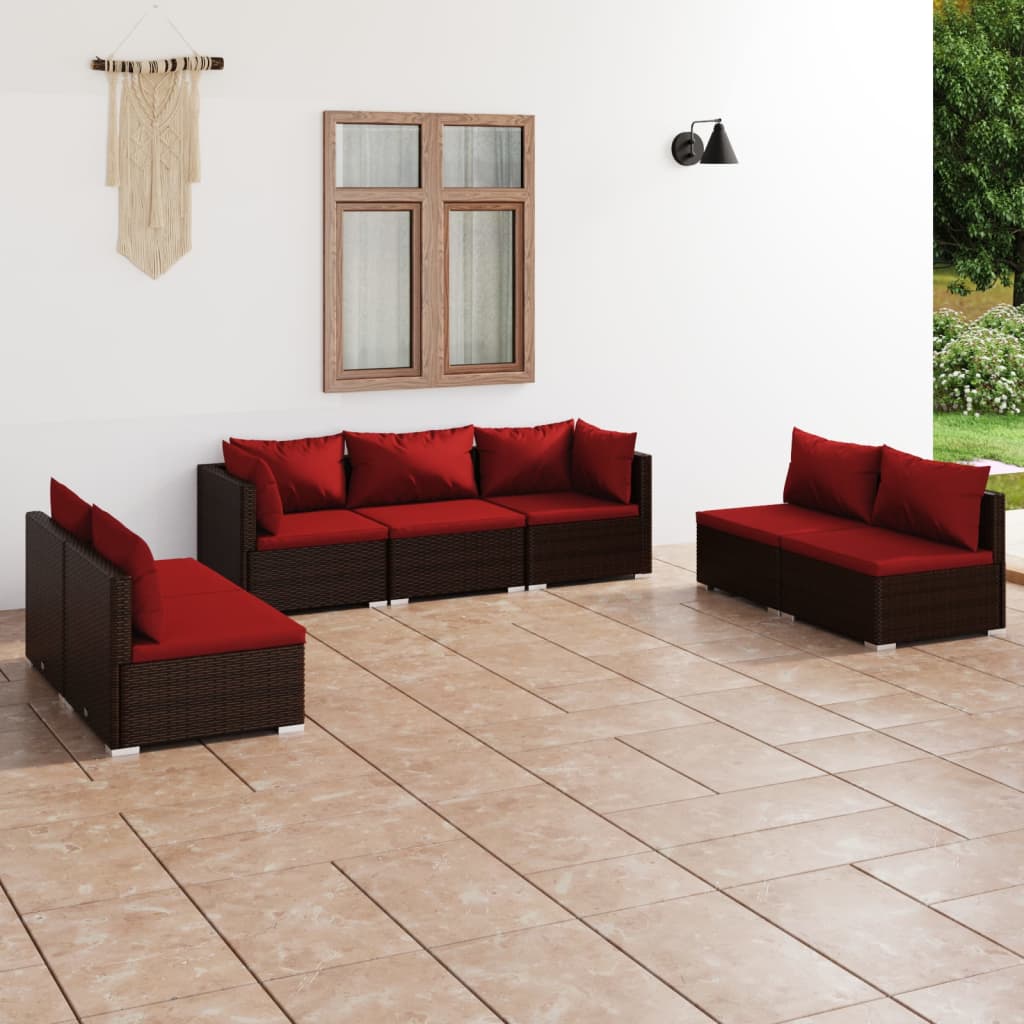 Set Divani da Giardino 7 pz con Cuscini in Polyrattan Marrone | homemem39