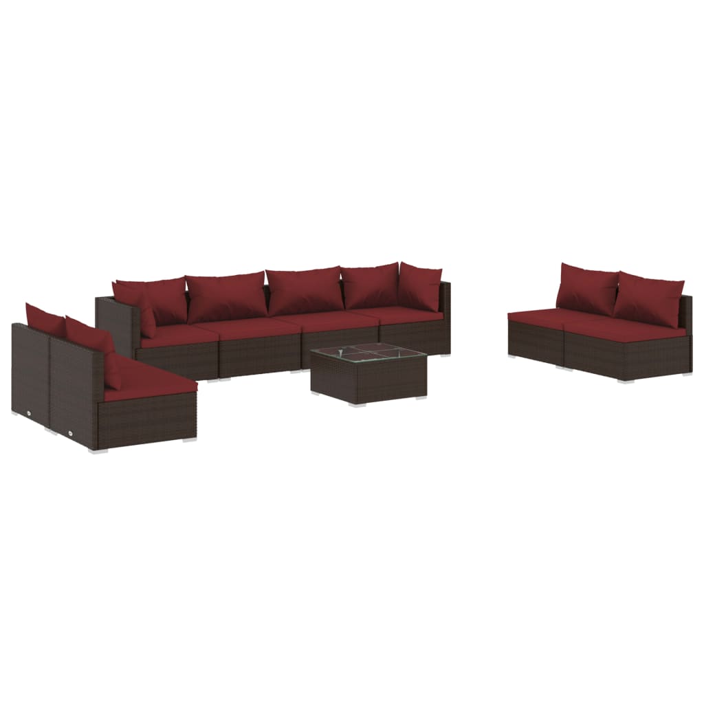 Set Divani da Giardino 9 pz con Cuscini in Polyrattan Marrone | homemem39