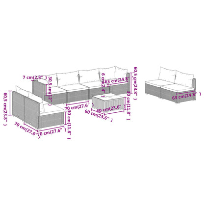 Set Divani da Giardino 9 pz con Cuscini in Polyrattan Marrone | homemem39