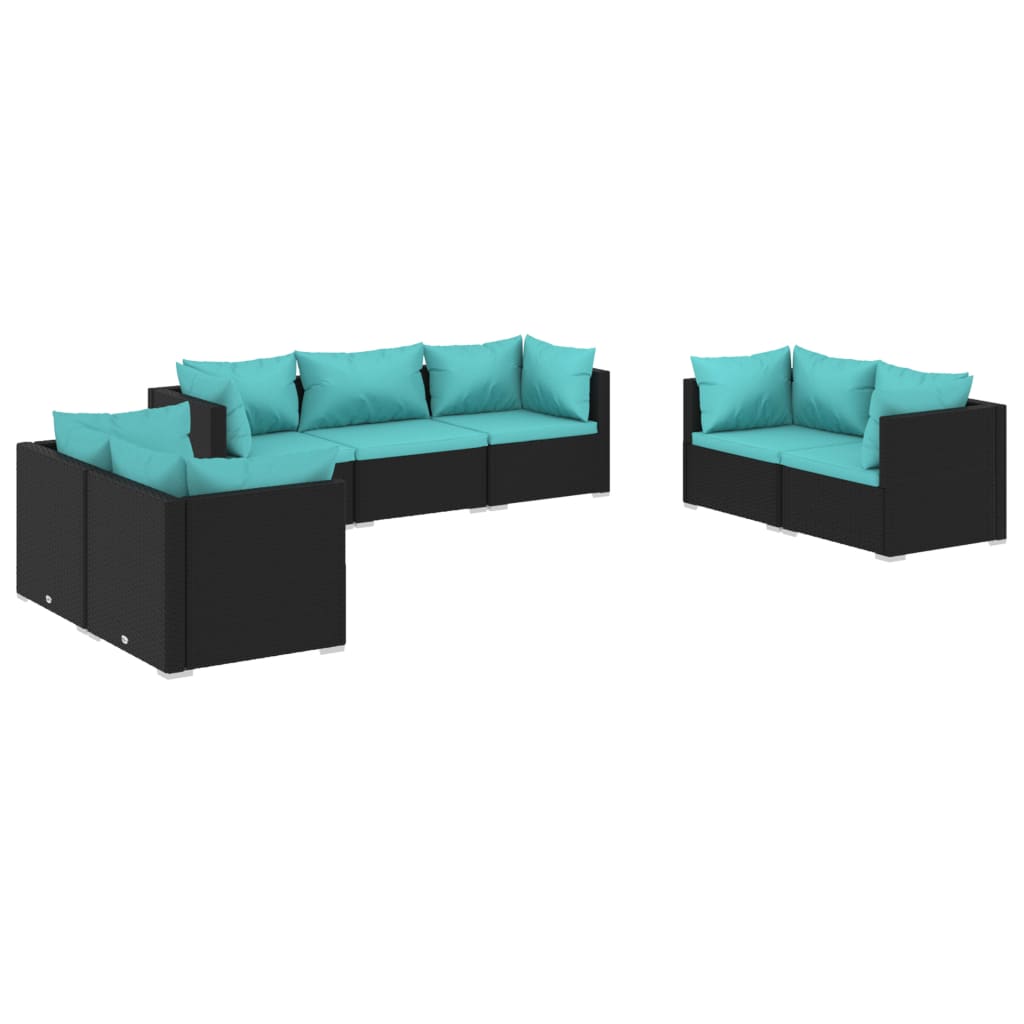 Set Divani da Giardino 7 pz con Cuscini in Polyrattan Nero - homemem39