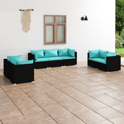 Set Divani da Giardino 7 pz con Cuscini in Polyrattan Nero - homemem39