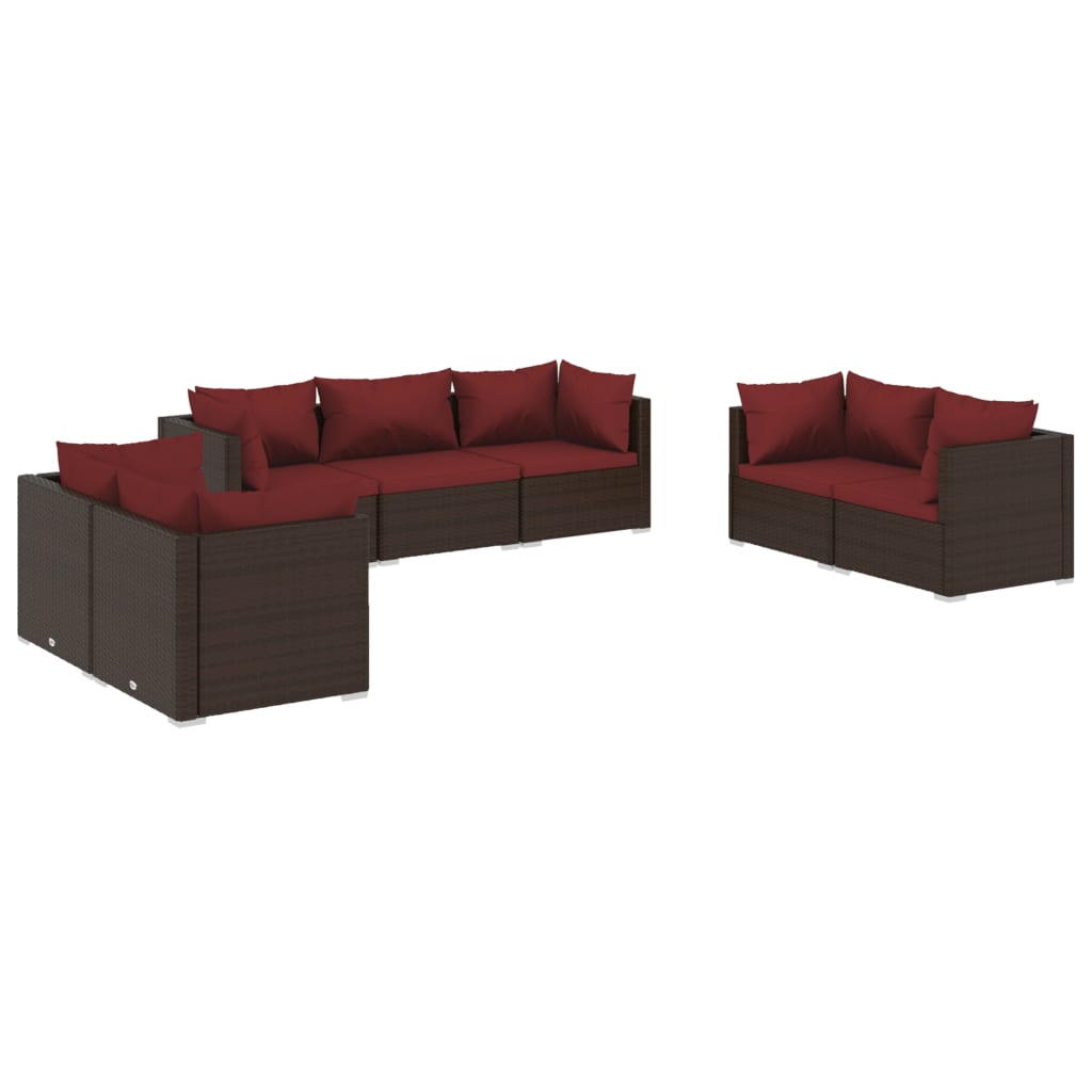 Set Divani da Giardino 7 pz con Cuscini in Polyrattan Marrone | homemem39