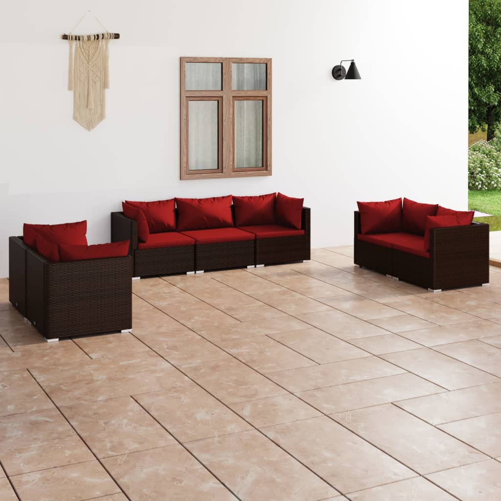Set Divani da Giardino 7 pz con Cuscini in Polyrattan Marrone | homemem39