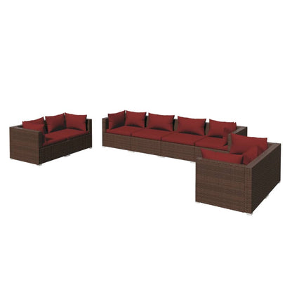 Set Divani da Giardino 8 pz con Cuscini in Polyrattan Marrone | homemem39