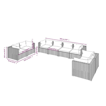 Set Divani da Giardino 8 pz con Cuscini in Polyrattan Marrone | homemem39