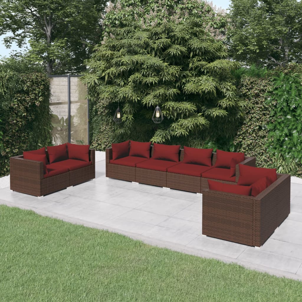 Set Divani da Giardino 8 pz con Cuscini in Polyrattan Marrone | homemem39