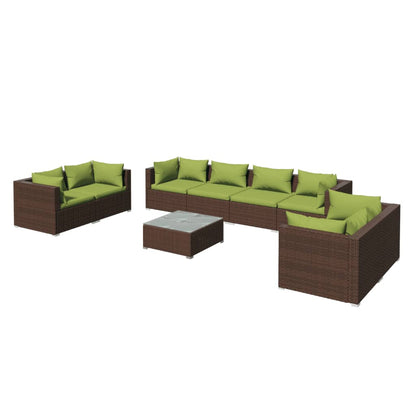 Set Divani da Giardino 9 pz con Cuscini in Polyrattan Marrone | homemem39