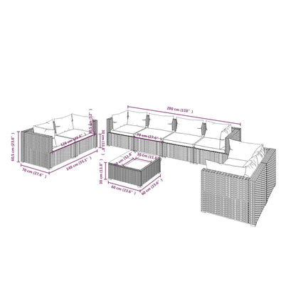 Set Divani da Giardino 9 pz con Cuscini in Polyrattan Marrone | homemem39