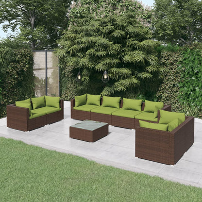 Set Divani da Giardino 9 pz con Cuscini in Polyrattan Marrone | homemem39